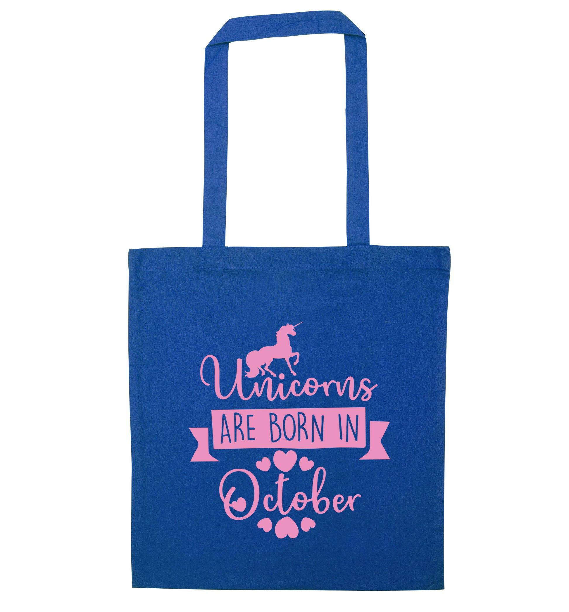 Unicorns are born in October blue tote bag