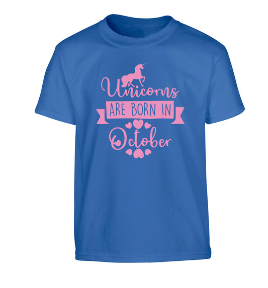 Unicorns are born in October Children's blue Tshirt 12-13 Years
