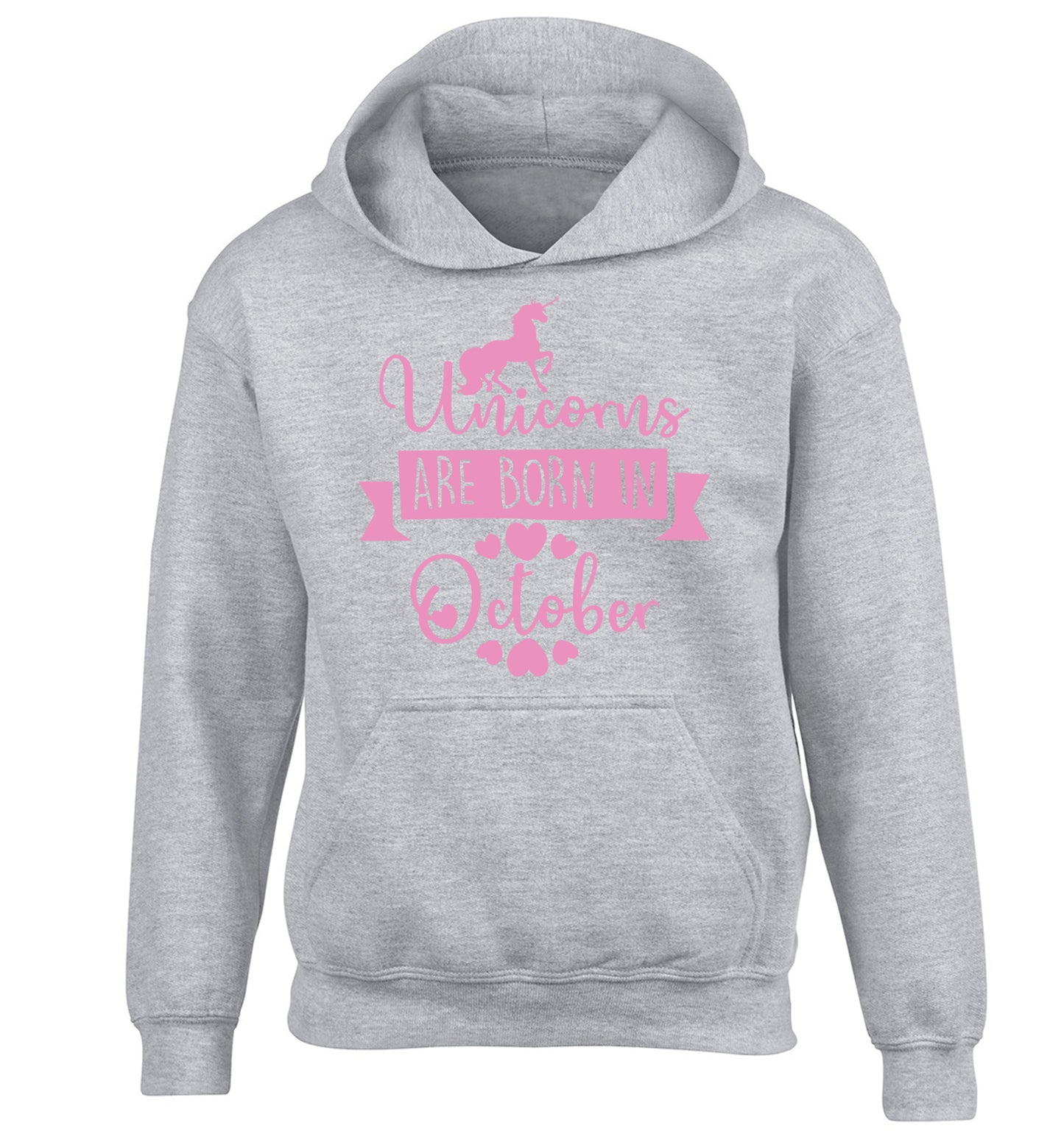 Unicorns are born in October children's grey hoodie 12-13 Years