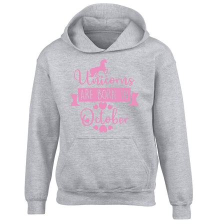 Unicorns are born in October children's grey hoodie 12-13 Years