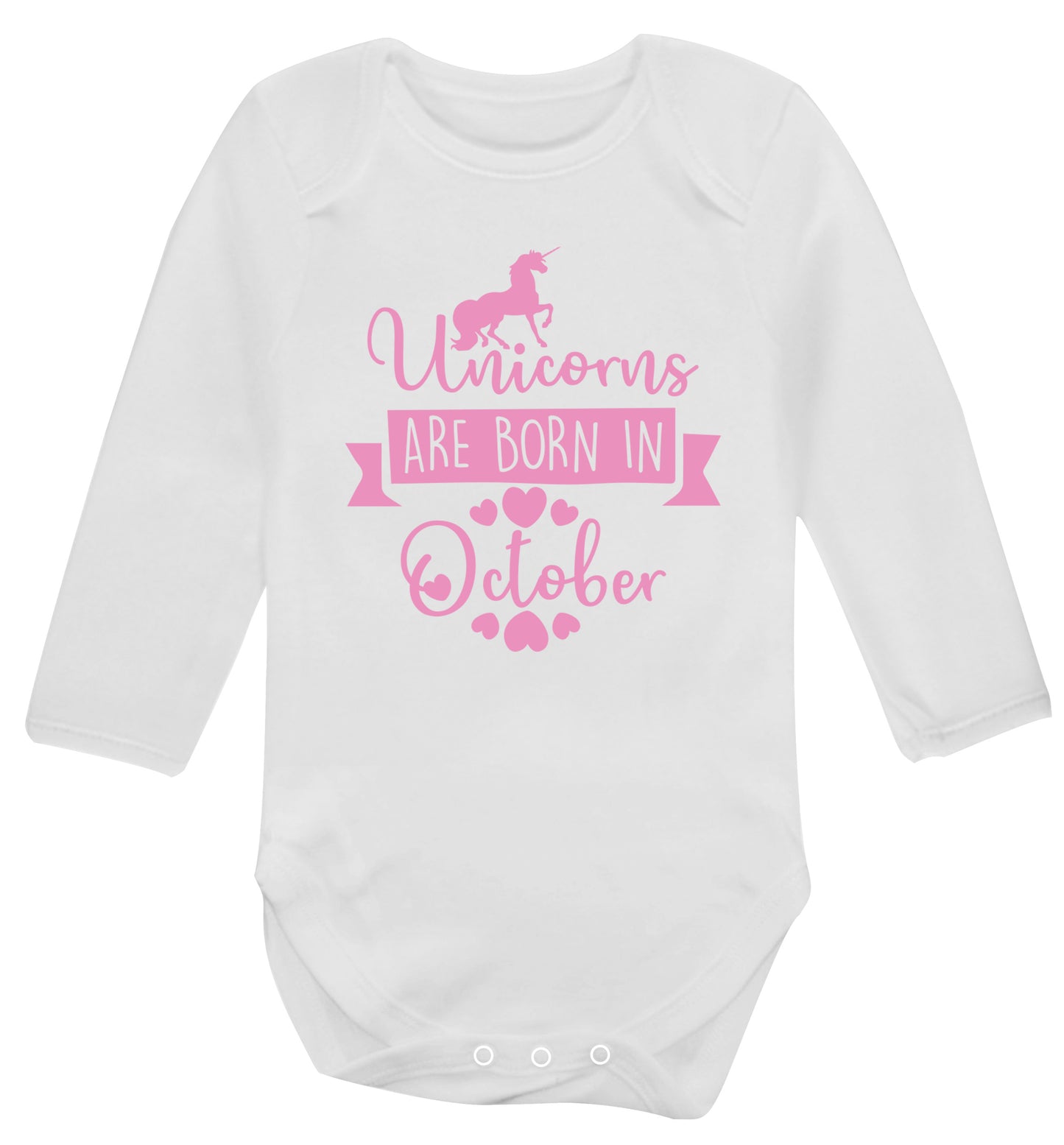 Unicorns are born in October Baby Vest long sleeved white 6-12 months
