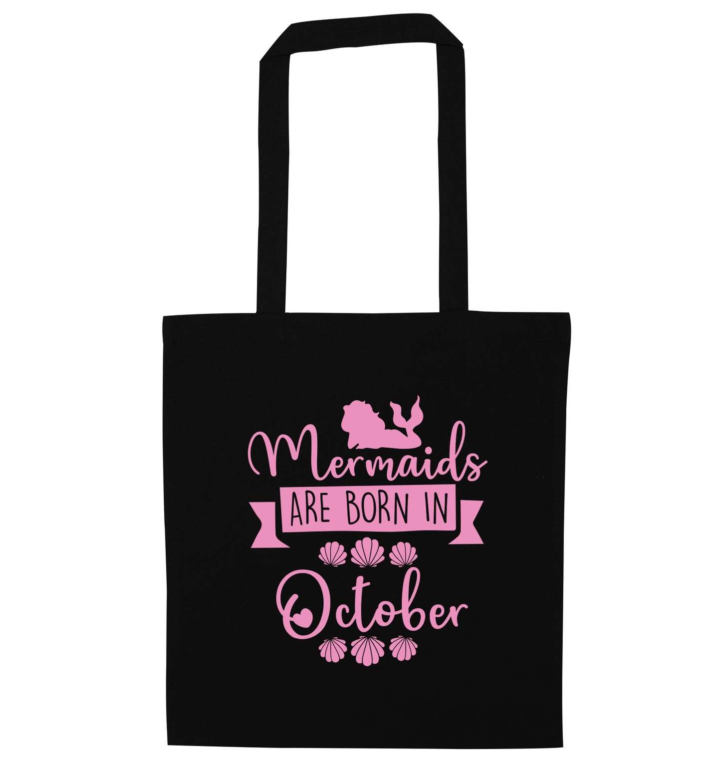 Mermaids are born in October black tote bag