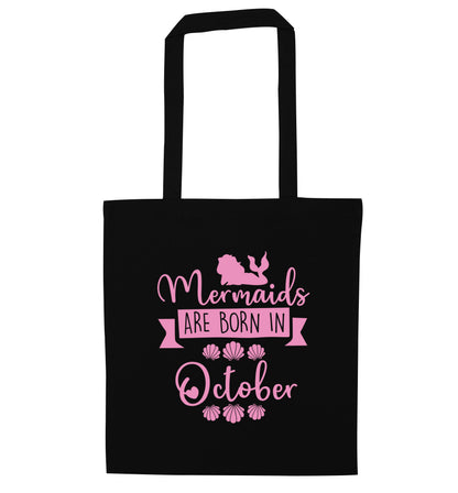 Mermaids are born in October black tote bag