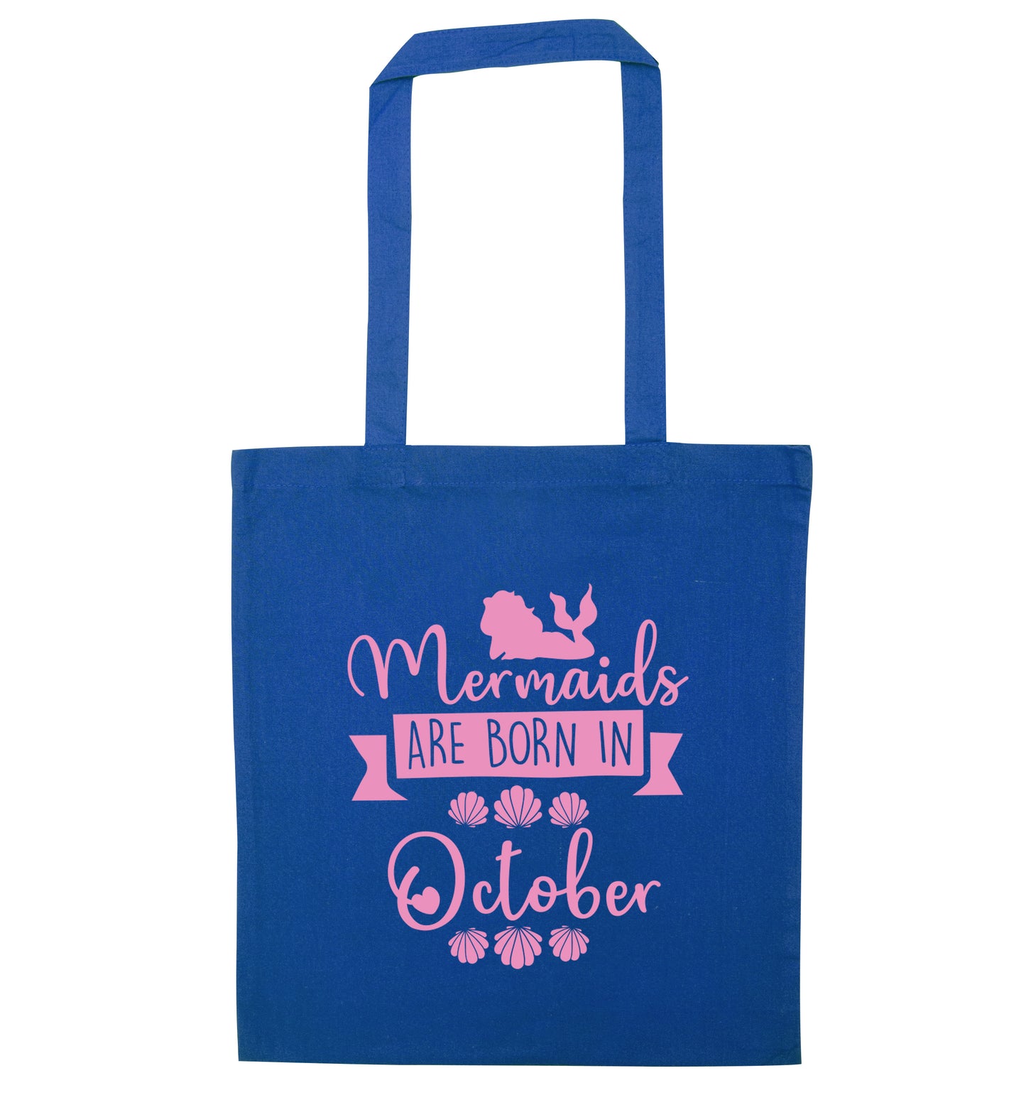 Mermaids are born in October blue tote bag