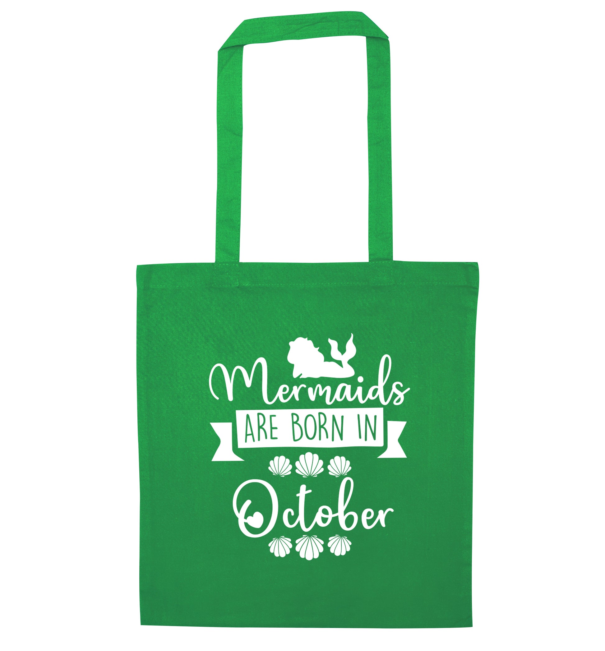 Mermaids are born in October green tote bag