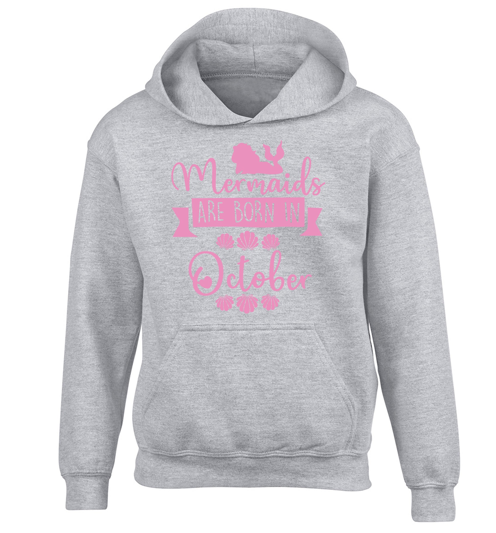 Mermaids are born in October children's grey hoodie 12-13 Years