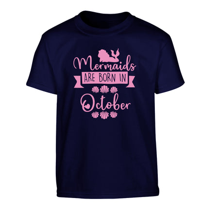 Mermaids are born in October Children's navy Tshirt 12-13 Years