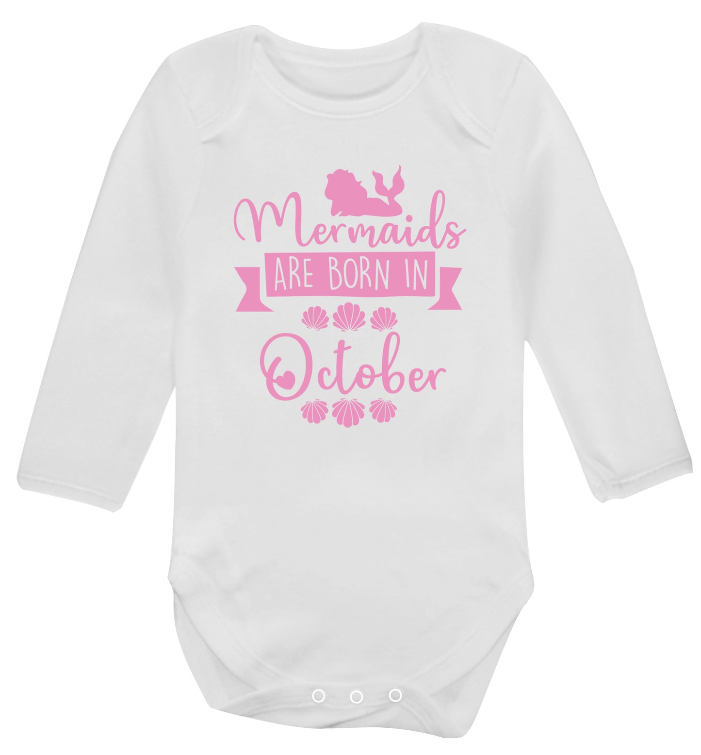 Mermaids are born in October Baby Vest long sleeved white 6-12 months