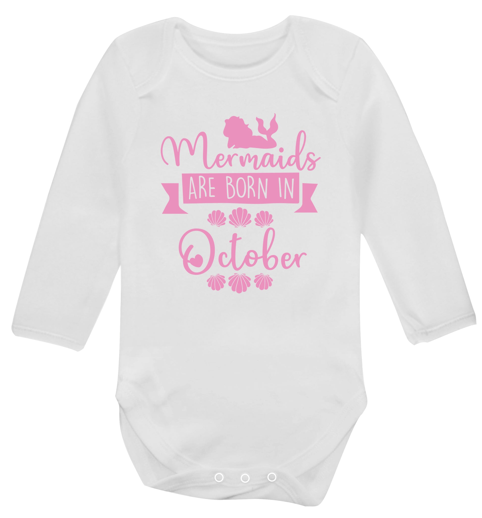 Mermaids are born in October Baby Vest long sleeved white 6-12 months