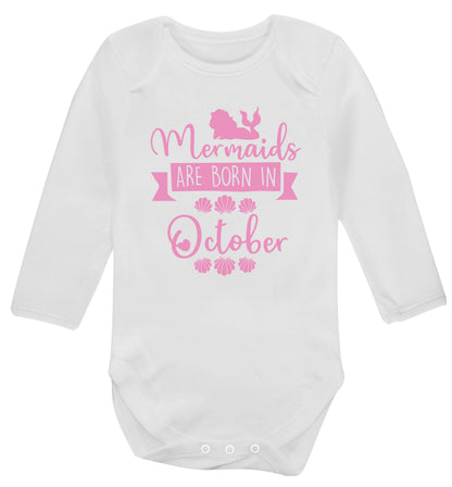 Mermaids are born in October Baby Vest long sleeved white 6-12 months