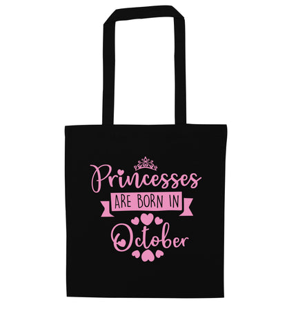 Princesses are born in October black tote bag