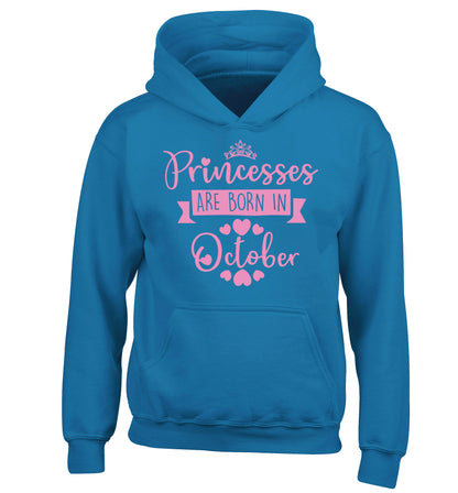 Princesses are born in October children's blue hoodie 12-13 Years