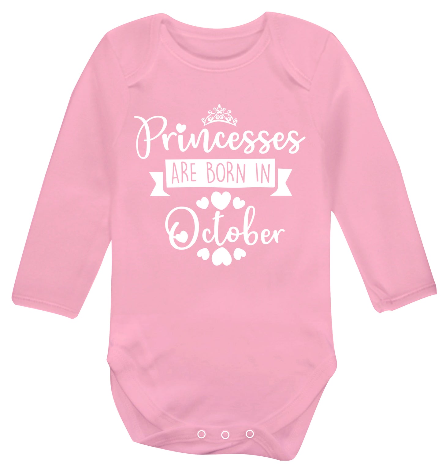 Princesses are born in October Baby Vest long sleeved pale pink 6-12 months