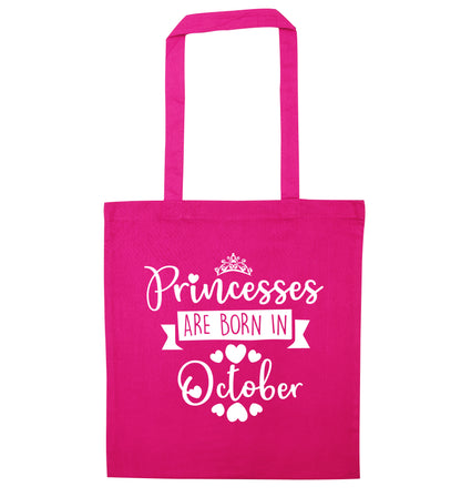 Princesses are born in October pink tote bag