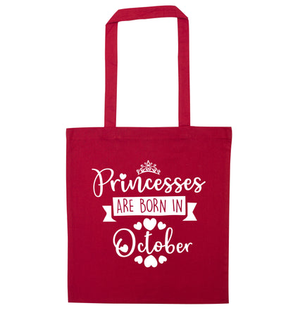 Princesses are born in October red tote bag