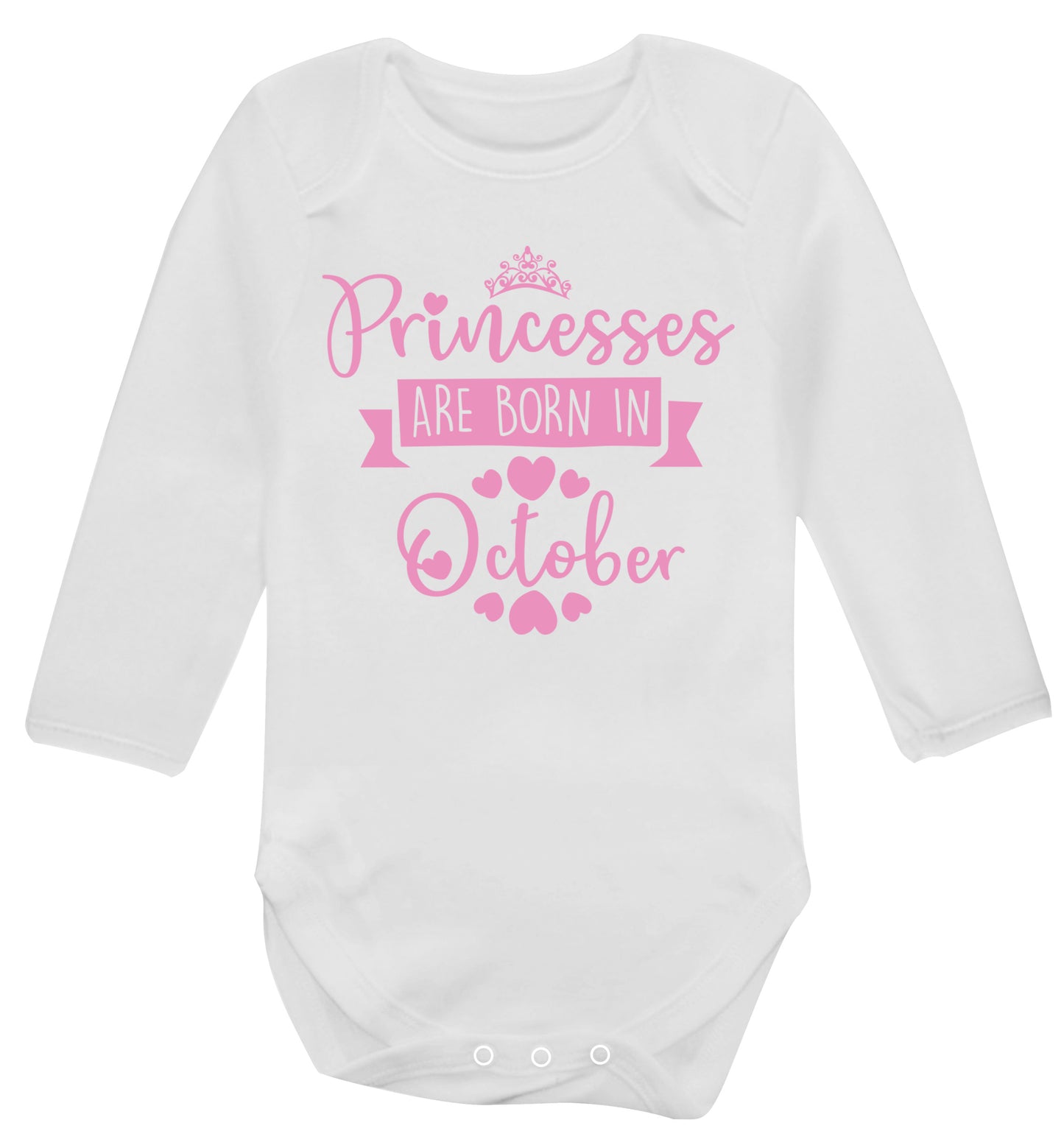 Princesses are born in October Baby Vest long sleeved white 6-12 months