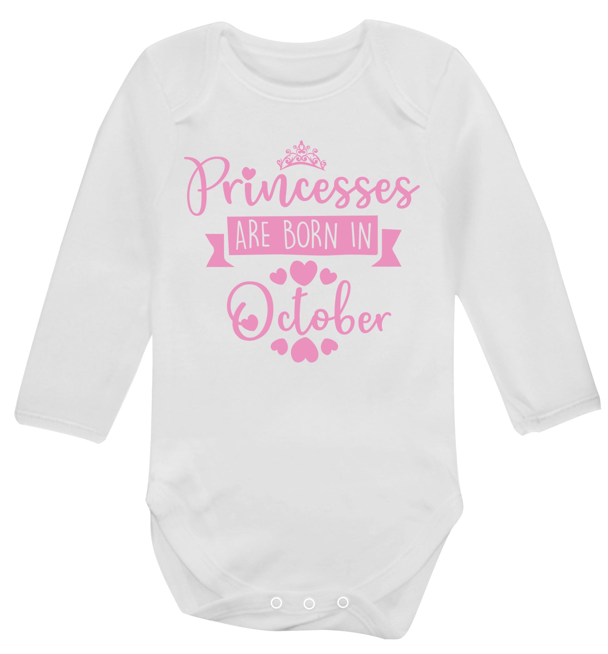 Princesses are born in October Baby Vest long sleeved white 6-12 months