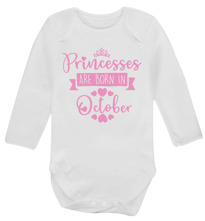 Princesses are born in October Baby Vest long sleeved white 6-12 months