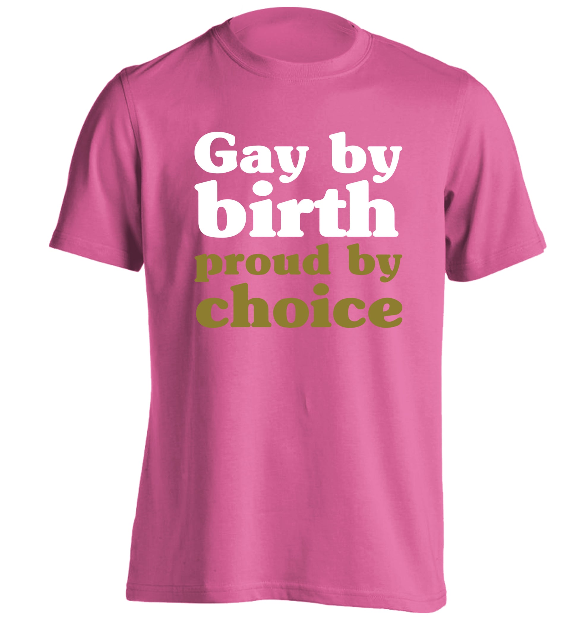 Gay by birth proud by choice adults unisex pink Tshirt 2XL