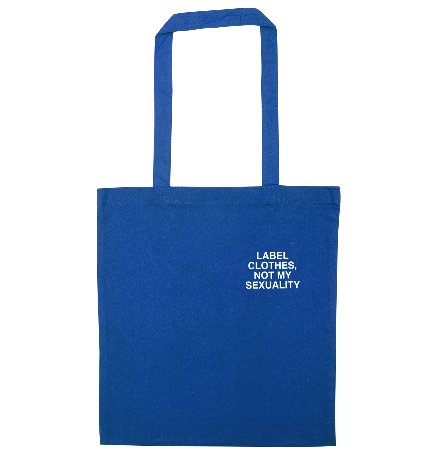 Label clothes not my sexuality pocket design blue tote bag