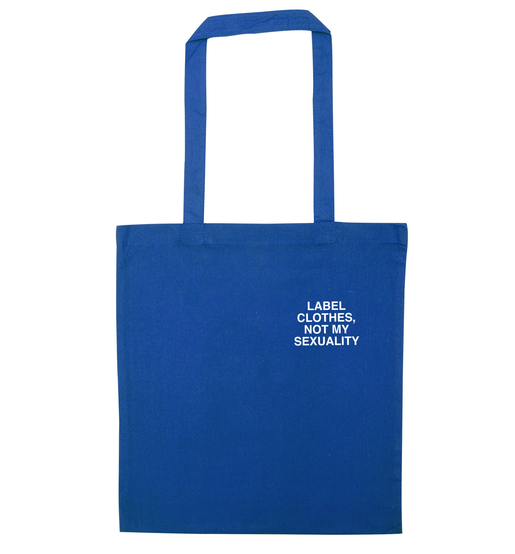 Label clothes not my sexuality pocket design blue tote bag