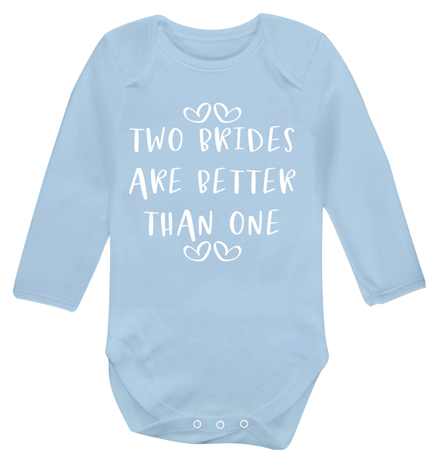 Two brides are better than one baby vest long sleeved pale blue 6-12 months