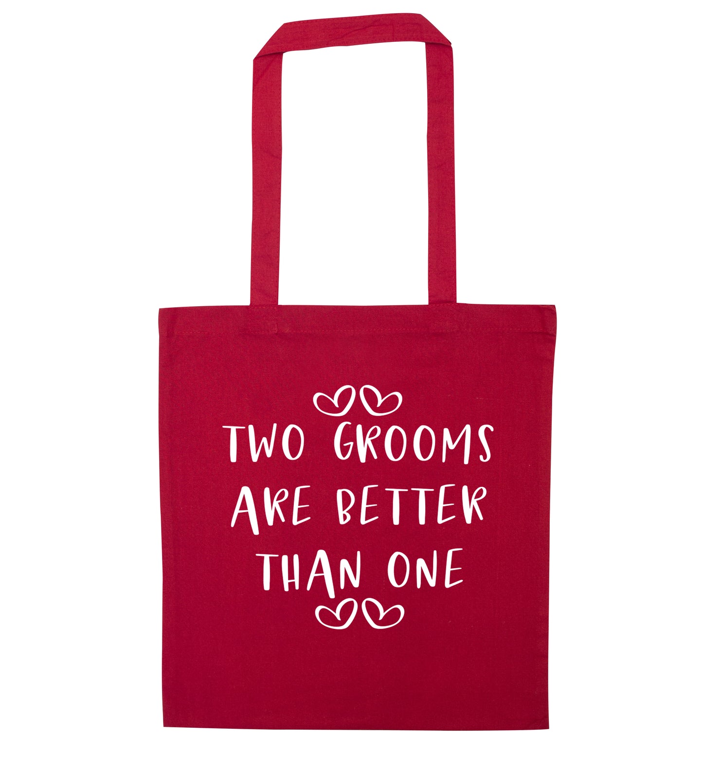 Two grooms are better than one red tote bag