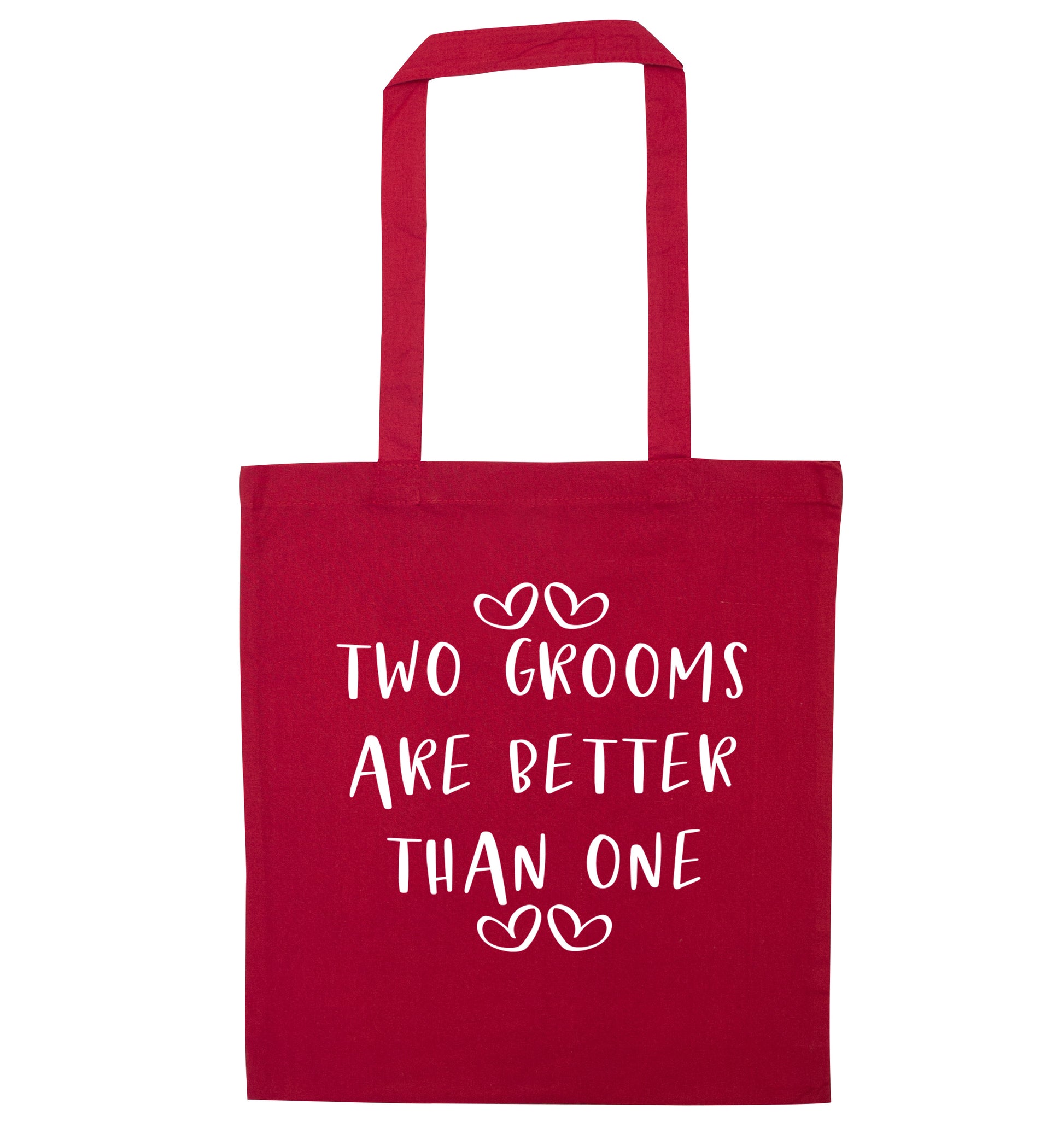Two grooms are better than one red tote bag