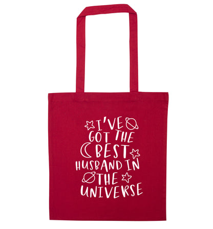 I've got the best husband in the universe red tote bag