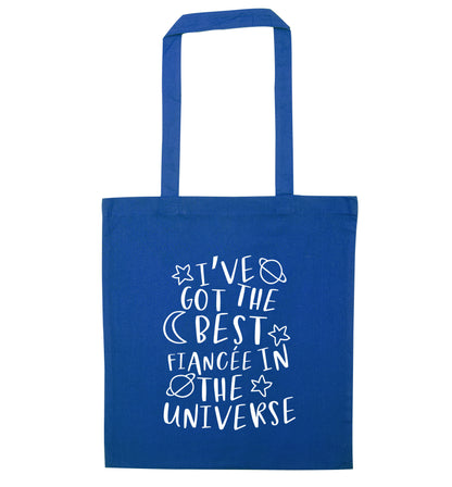 I've got the best fiancee in the universe blue tote bag