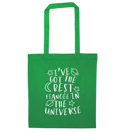 I've got the best fiancee in the universe green tote bag
