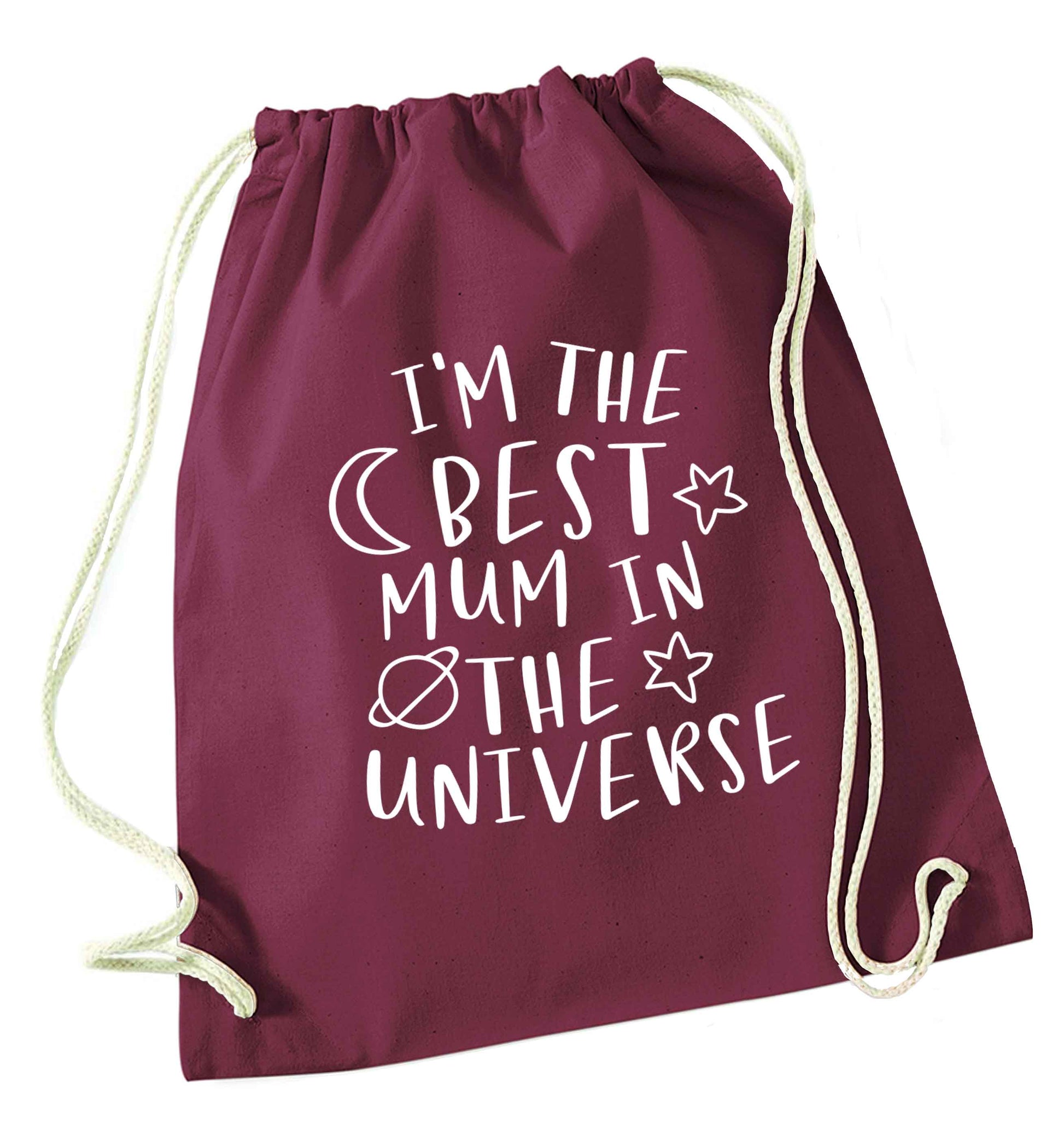 I'm the best mum in the universe maroon drawstring bag