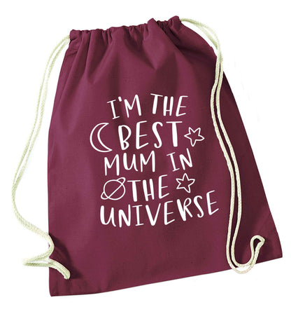 I'm the best mum in the universe maroon drawstring bag