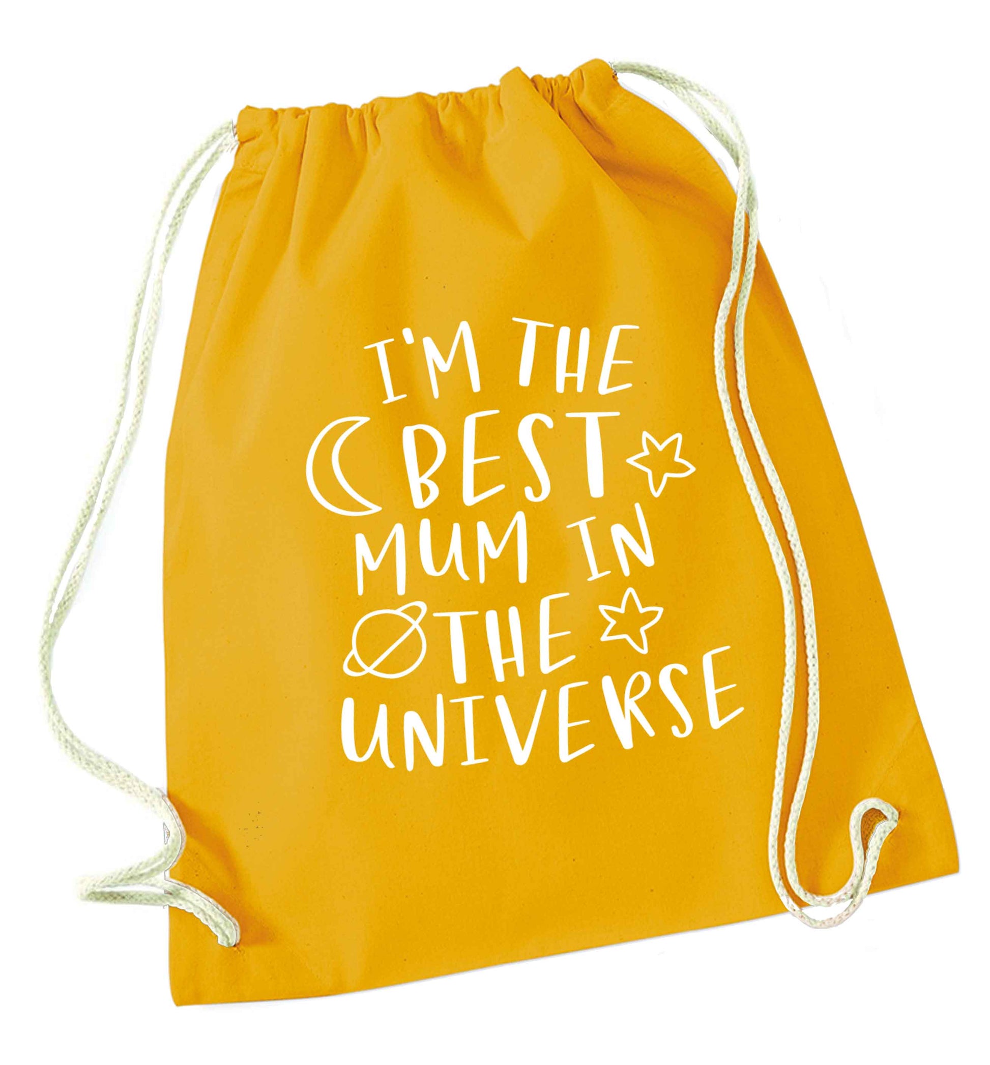 I'm the best mum in the universe mustard drawstring bag