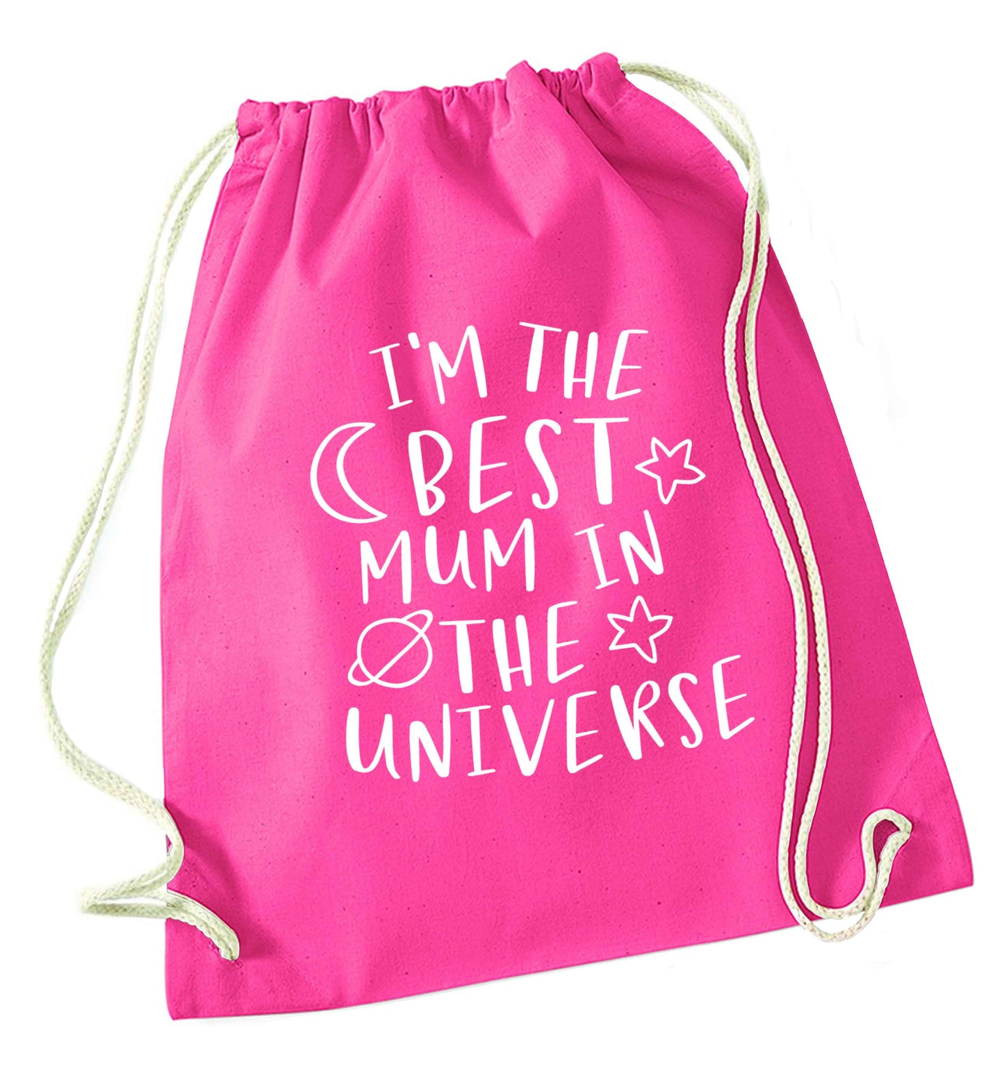 I'm the best mum in the universe pink drawstring bag
