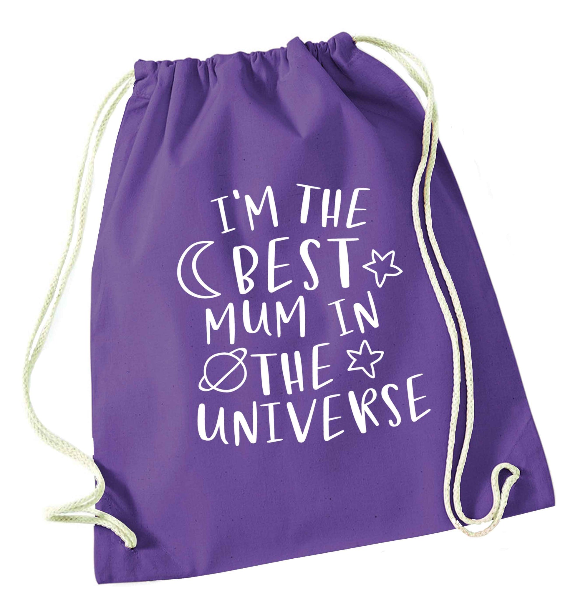 I'm the best mum in the universe purple drawstring bag