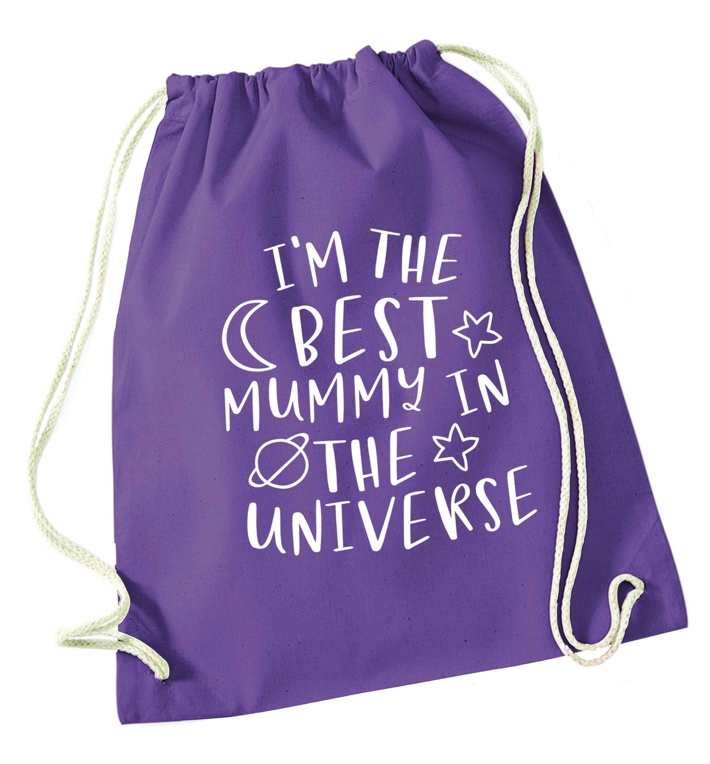 I'm the best mummy in the universe purple drawstring bag