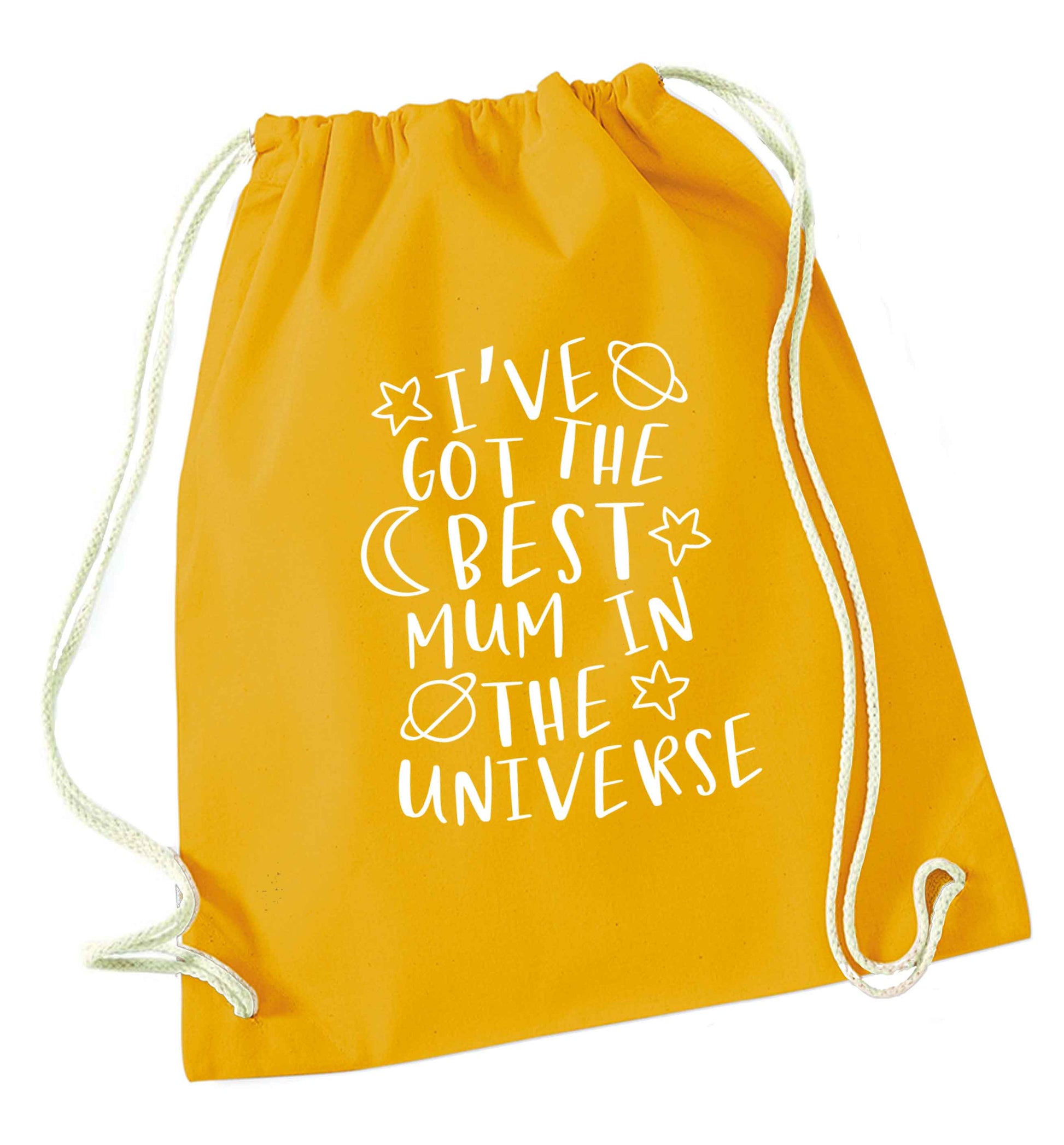 I've got the best mum in the universe mustard drawstring bag
