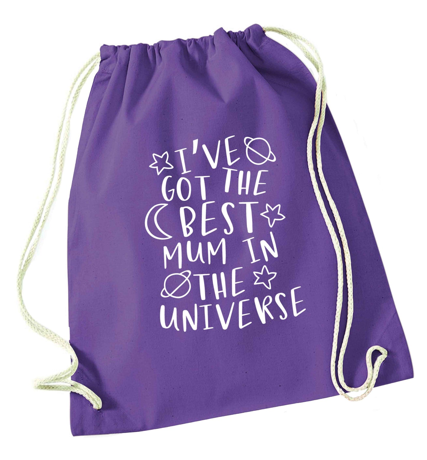 I've got the best mum in the universe purple drawstring bag
