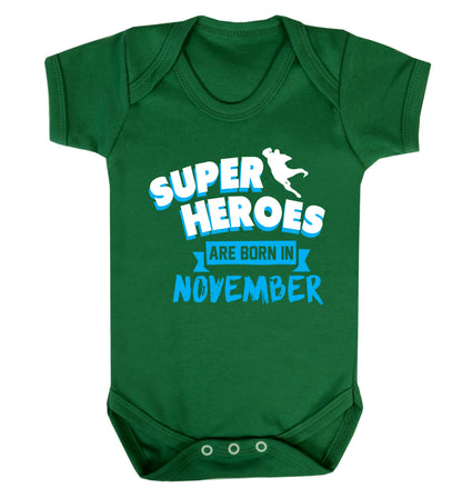 Superheroes are born in November Baby Vest green 18-24 months