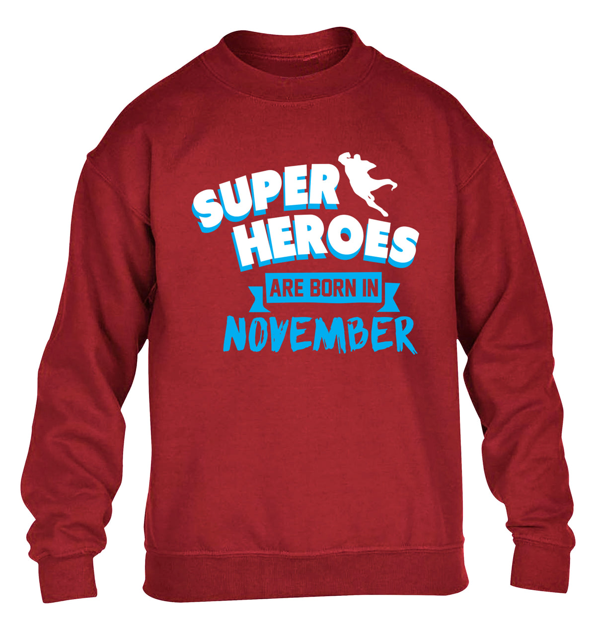 Superheroes are born in November children's grey sweater 12-13 Years