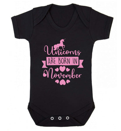 Unicorns are born in November Baby Vest black 18-24 months
