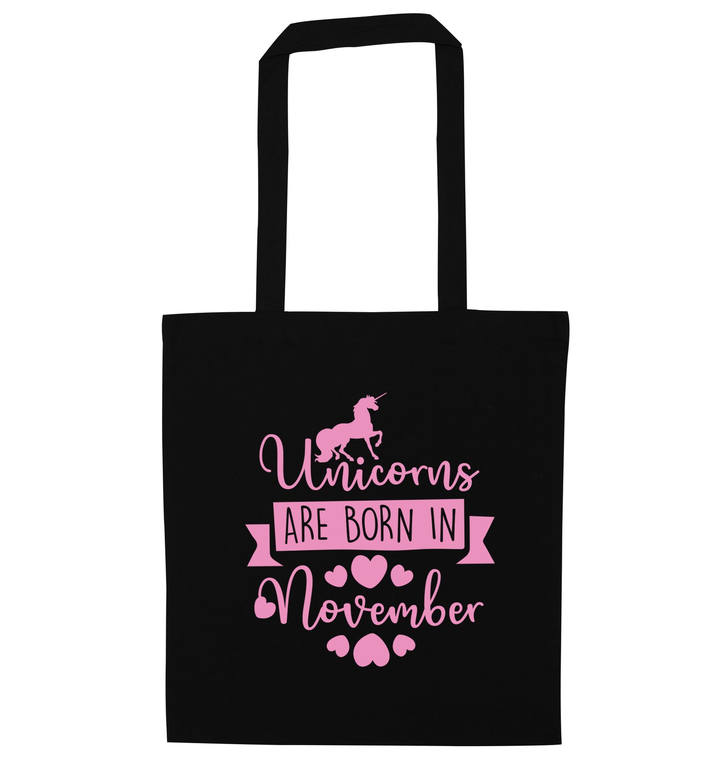 Unicorns are born in November black tote bag