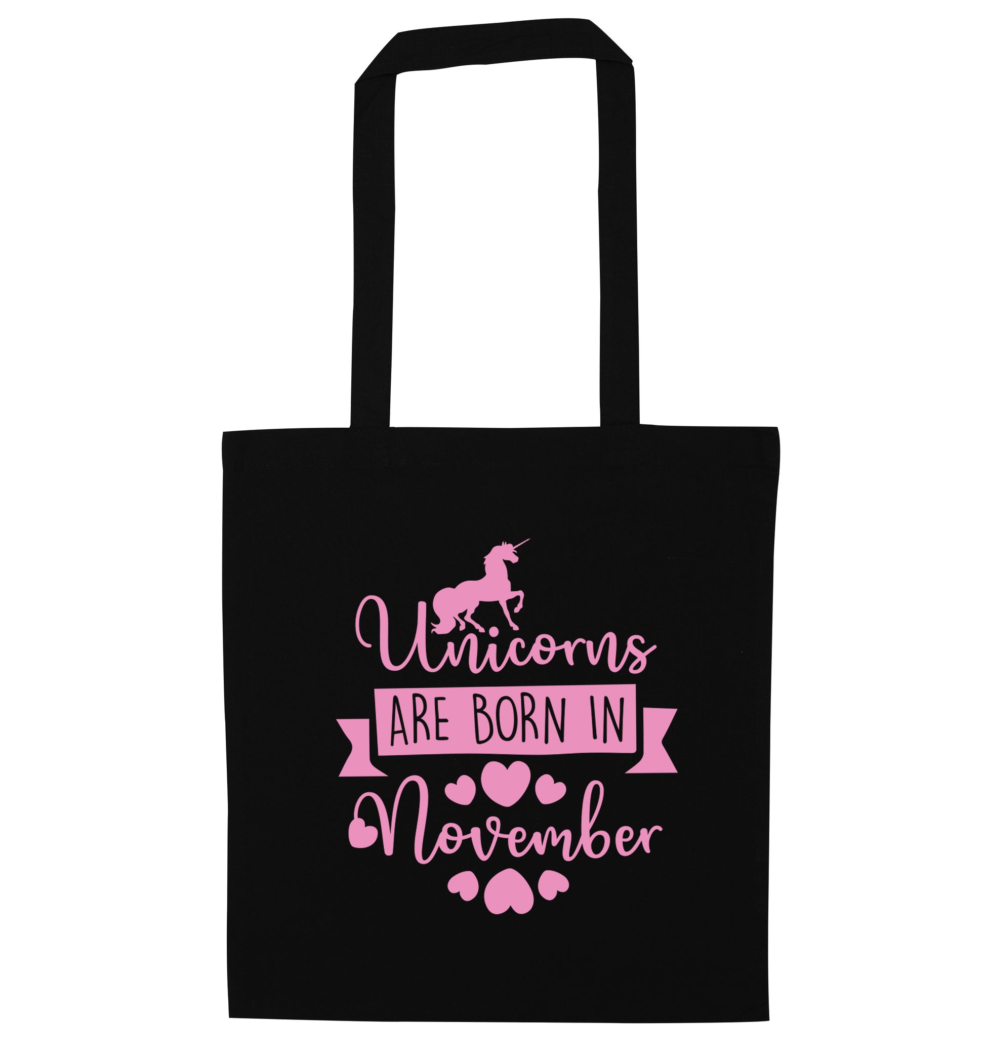 Unicorns are born in November black tote bag