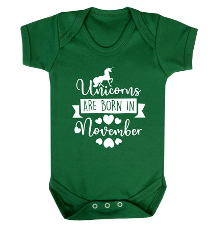 Unicorns are born in November Baby Vest green 18-24 months