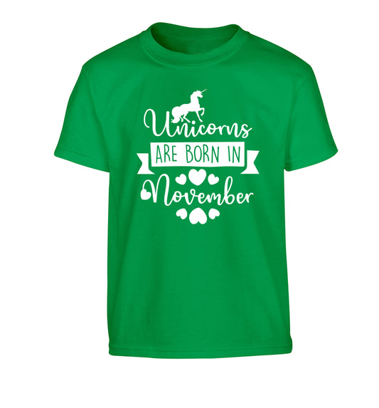 Unicorns are born in November Children's green Tshirt 12-13 Years