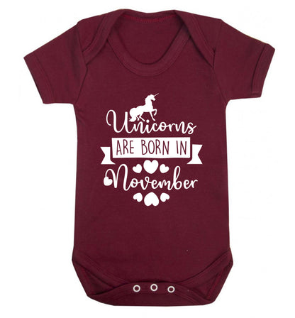 Unicorns are born in November Baby Vest maroon 18-24 months