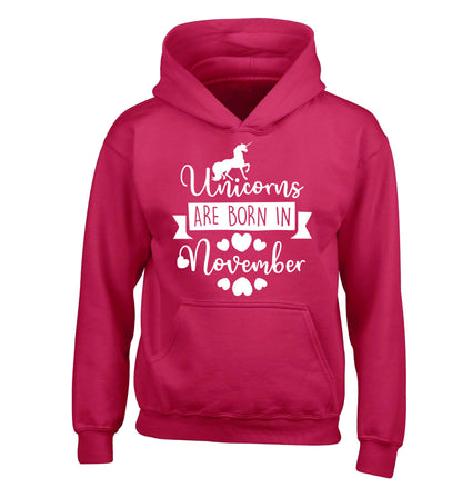 Unicorns are born in November children's pink hoodie 12-13 Years