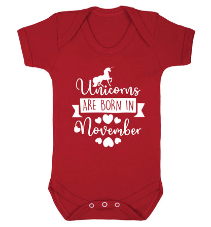 Unicorns are born in November Baby Vest red 18-24 months
