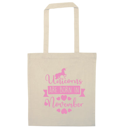 Unicorns are born in November natural tote bag